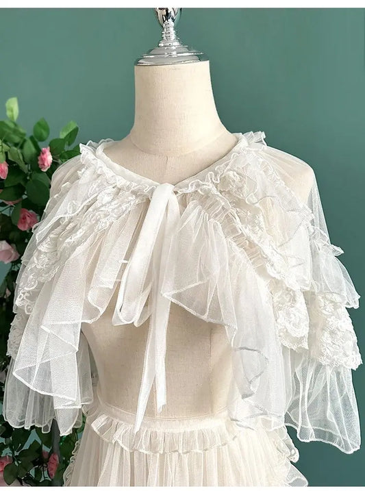 SS69 Women's Lace Mesh Short Shawl Coat - Open Front Poncho