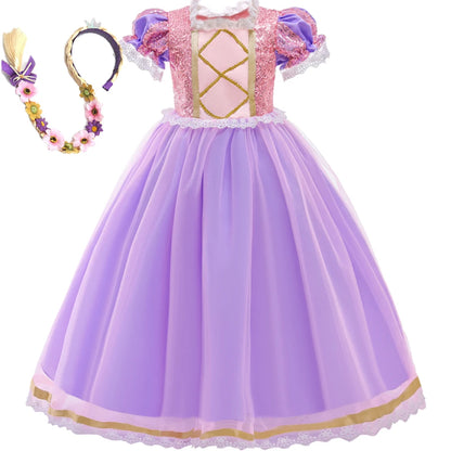 FSMKTZ Girls Rapunzel Princess Costume Puff Sleeve Ball Gown Dress