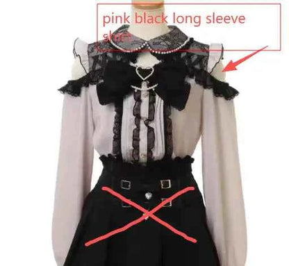 Japanese Liz New Summer Lace Edge Leather Ring High Waist Pleated Skirt Ribbon Bow All-match Short Skirts Big Bow Lolita Blouses