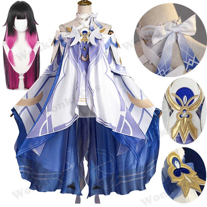 New Damselette Columbina Cosplay Costume Wig Game Impact Fatui  Cosplay Suits Women Role Play Party Dress Outfits