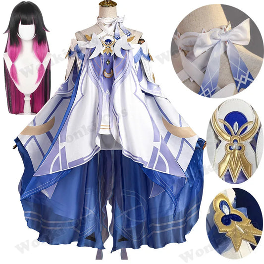New Damselette Columbina Cosplay Costume Wig Game Impact Fatui  Cosplay Suits Women Role Play Party Dress Outfits