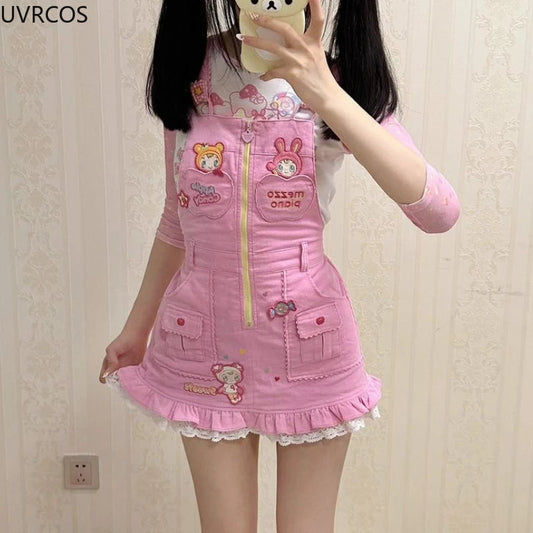 Sweet Lolita Style Strap Dress Women Cute Bunny Cartoon Embroidery Kawaii Party Mini Dress Female Korean Fashion Princess Dress SS69