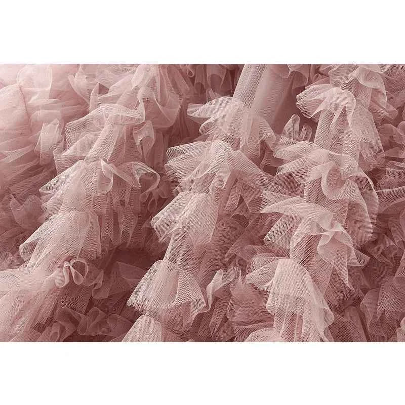 Fashionable Tiered Tulle Maxi Skirt for Women 2024 New Elegant High Street A Line High Waist Mesh Long Skirt Female Pink