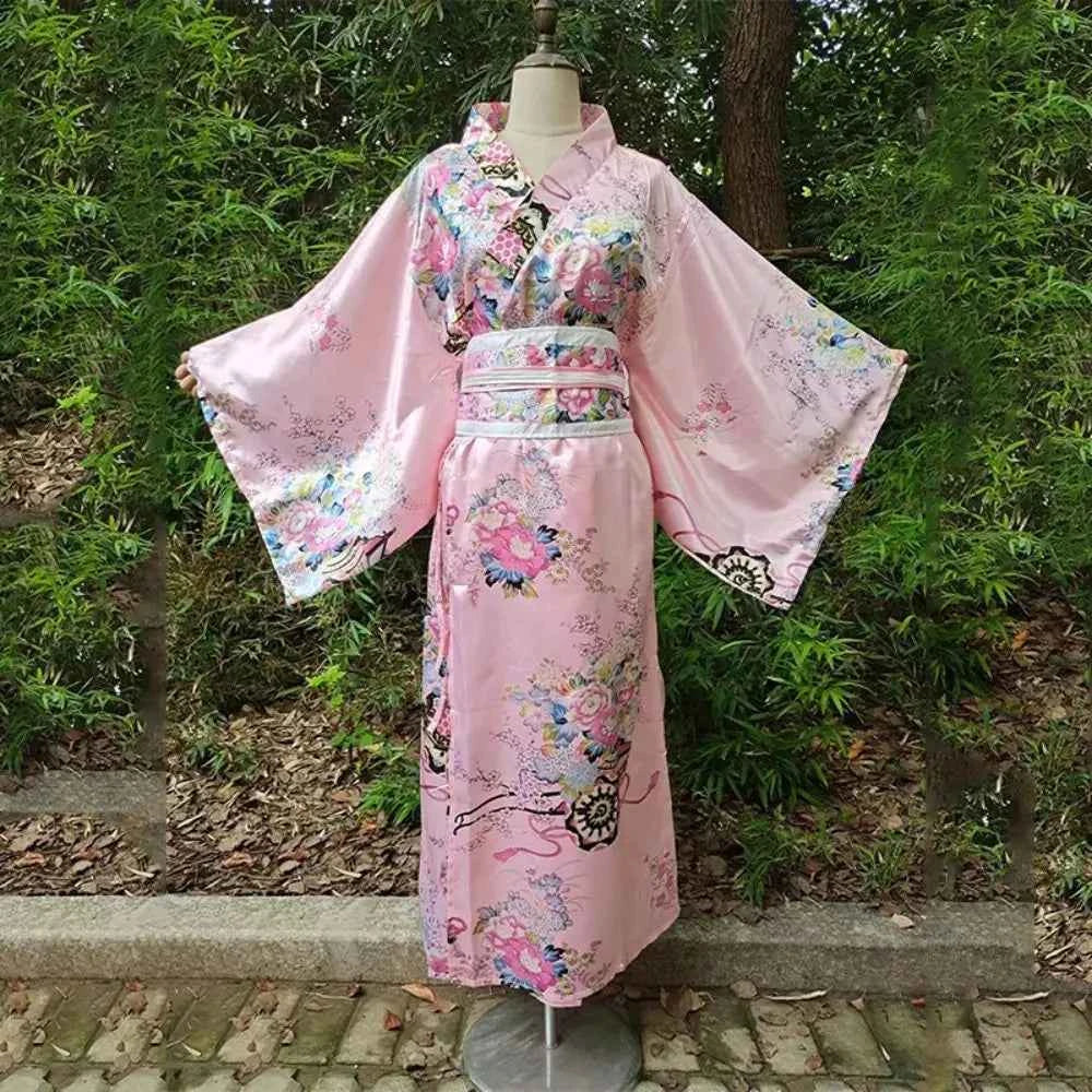 Cosplay Costume Traditional Japanese Kimono Japanese Style Elegance Sakura Girl Kimono Dress Asian Printed Floral