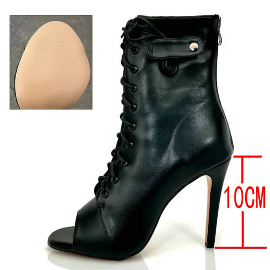 Women's Black Peep-Toe High Heel Stilettos Size 46 New Fashion Brand Party Boots for Ballroom Latin Jazz Dance Sexy Party Shoes SS69 75.69 Light rubber-10CM / 46 / CHINA