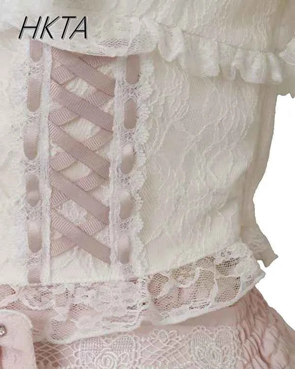 Japanese Sweet Heavy Industry Splicing Sleeve Strap Lace Bow Lace Shirt Summer Autumn New Elastic Slim Long-sleeve Tshirt Top