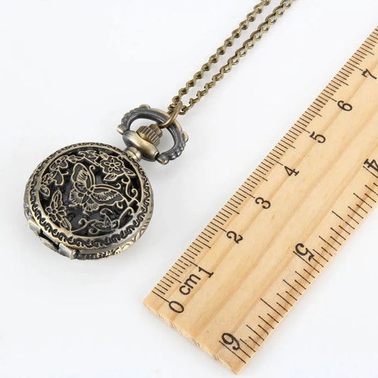 Fashion Women Quartz Pocket Watch Alloy Hollow Out  Butterflies Vintage Sweater Chain Necklace Pendant Clock Gifts SS69