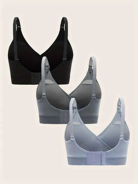 3 PCS Set Breathable Front Open Nursing Bra Maternity Underwear Pregnancy Bra Full Cup Wireless Comfortable Breastfeeding Bra