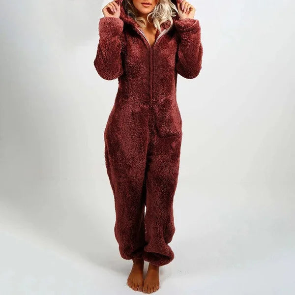 Women Hooded Sleepwear Onesies Fluffy Plush Thermal Warm Hoodies Jumpsuits Rompers Loose Zipper Bodysuits Pajamas Overall 5XL
