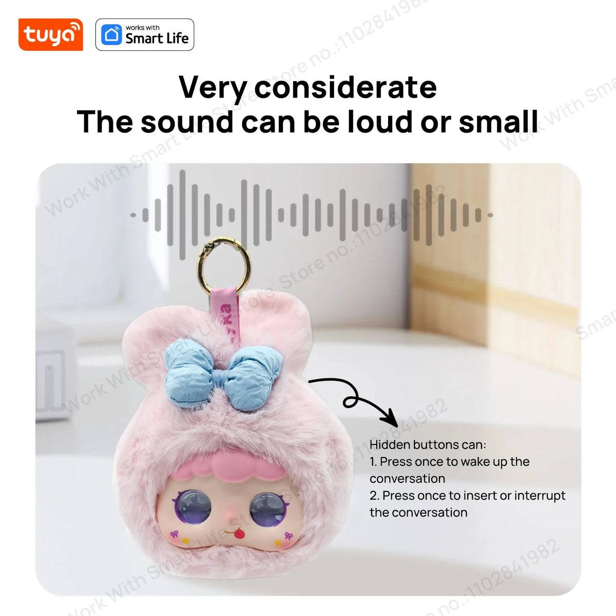 SS69 Tuya Smart AI Plush Robot with LED Eyes and Voice Control, USB Rechargeable