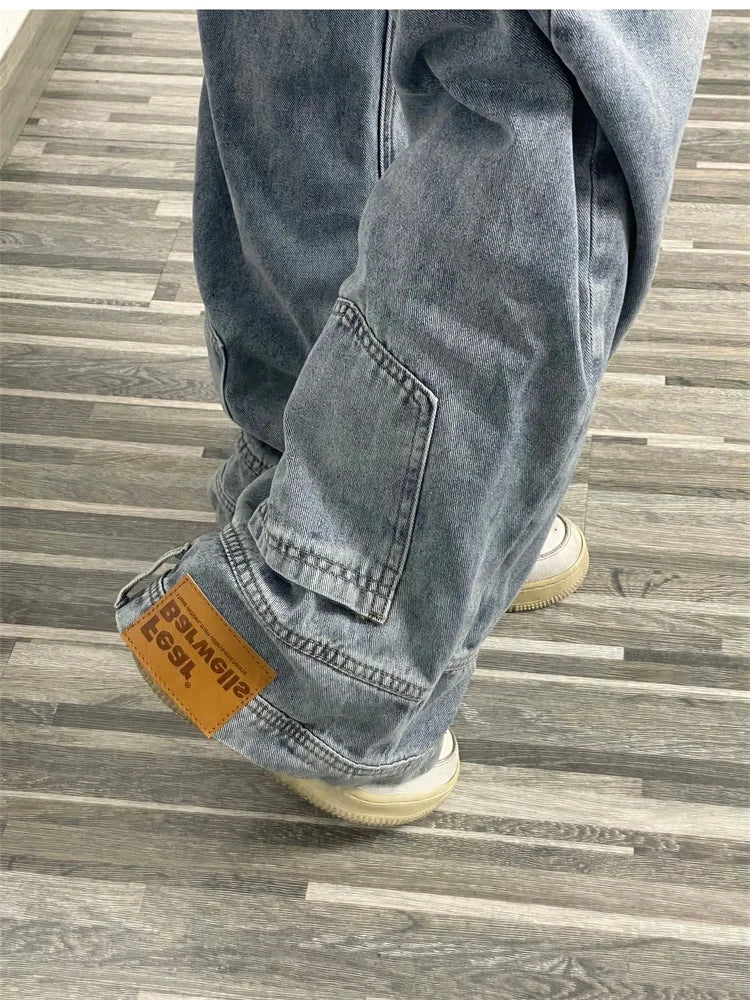 Ins Fashion American Retro Baggy High Waisted Jeans Woman High Street Denim Pants Reversible Trousers Streetwear Loose Jeans SS69
