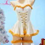MOBBUNNY Women Frieren Derivative Winter Christmas Sexy Cosplay Costume Set Off-the-shoulder Bodysuit with Cape and Socks