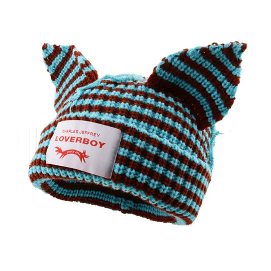Long fox Ears Knitted Hat Men Women Rabbit Ear Warm Crochet Beanies Kpop Hip Hop Hat Winter Skullies Cap Y2k Christmas Gifty