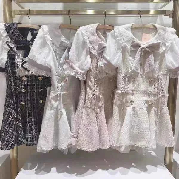 Japanese Mine Mass-Produced Short-Sleeve Shirt Dress Shorts Set Women Sweet Liz Doll Collar Bow Shirt Dress Two-Piece Suit