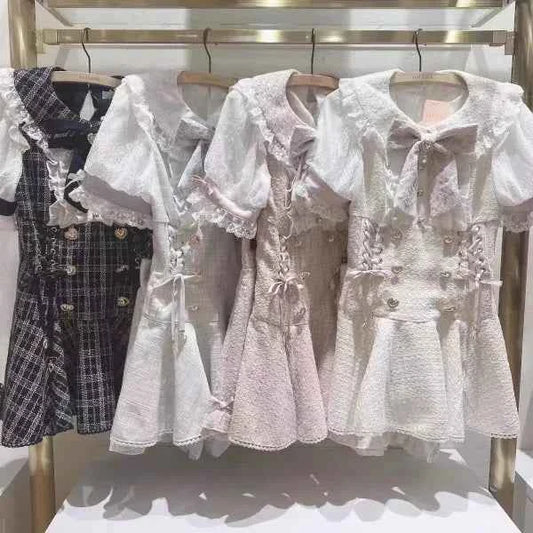 Japanese Mine Mass-Produced Short-Sleeve Shirt Dress Shorts Set Women Sweet Liz Doll Collar Bow Shirt Dress Two-Piece Suit