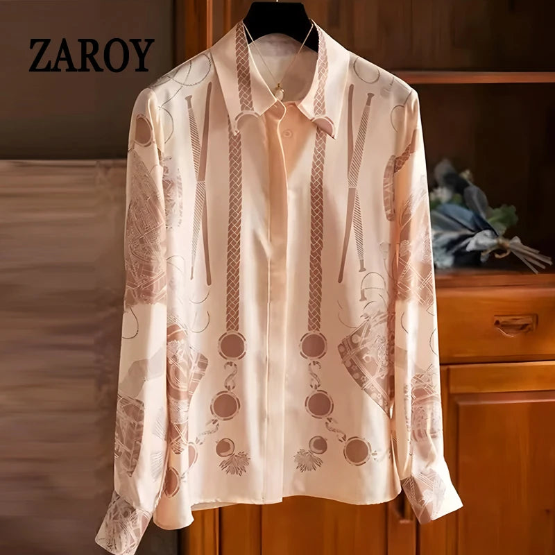 Camisas Newest Exclusive Women Luxury Shirt Long Sleeve Lapel Satin Shirt Old Money Print Brand Design Shirt OL Blouse руба