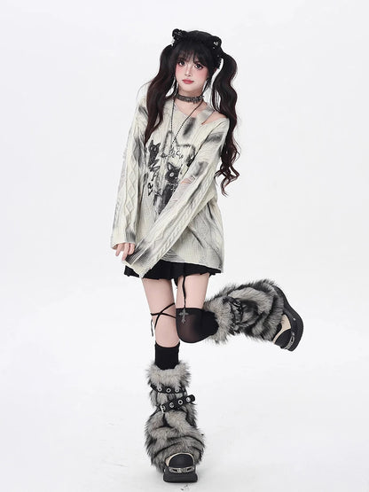 REDDACHiC Faux Fur Leg Warmers with Belt - Vintage Y2k Gyaru Boots Cover