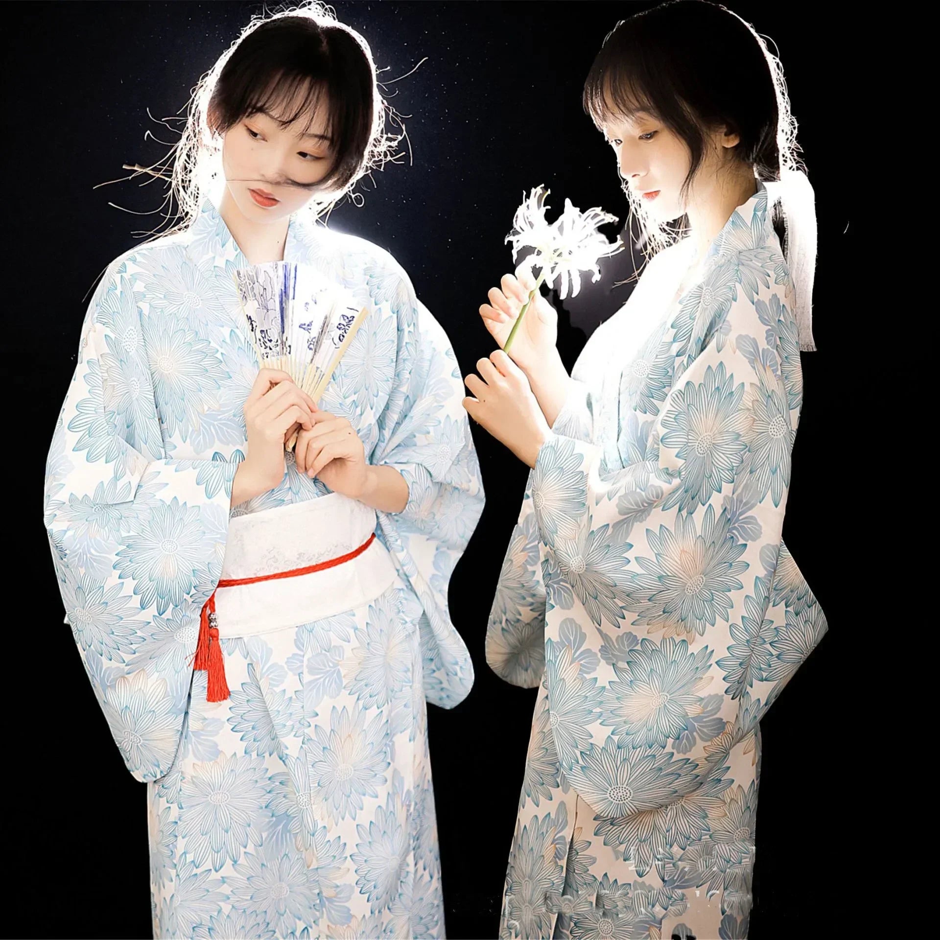 Women's Traditional Japanese Kimono Yukata Ankle-Length Floral Dress