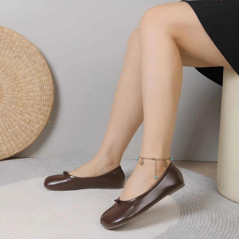 Women's Split-Toe Tabi Ballet Flats, Soft Leather Slip-On
