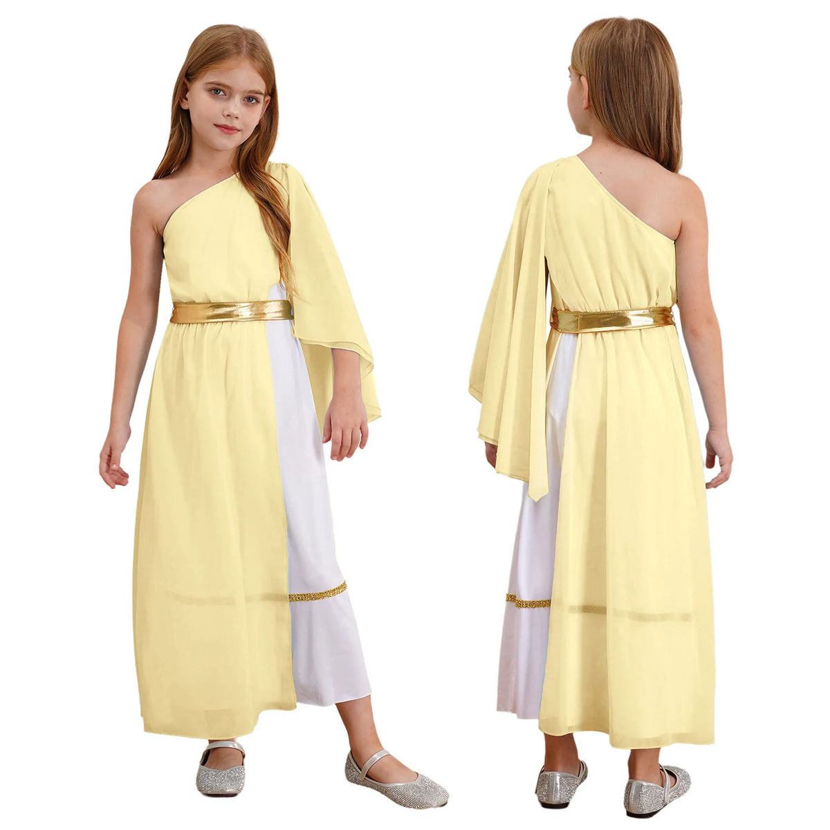 iEFiEL Girls Greek Nymph Toga Dress One Shoulder Lyrical Dance