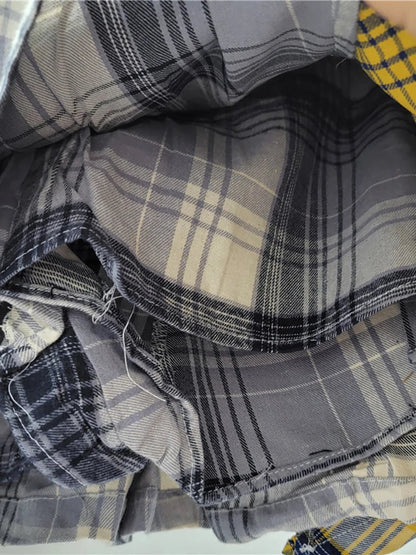 DEAT Women's Denim Skirt Colored Plaid Patchwork Irregular Deconstructed A-line High Waist Mini Skirt 2025 Summer New Fashion SS69