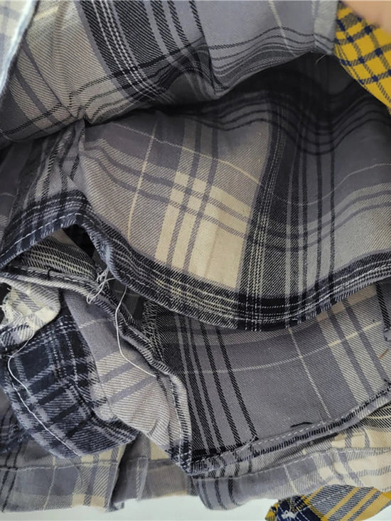 DEAT Women's Denim Skirt Colored Plaid Patchwork Irregular Deconstructed A-line High Waist Mini Skirt 2025 Summer New Fashion SS69