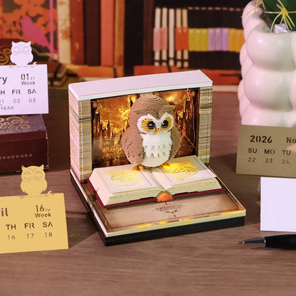 ANENG 2026 3D Desk Calendar Time Piece with LED Light Paper Carving Memo Pad