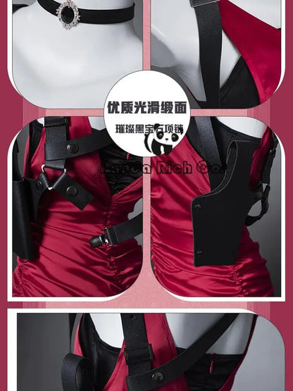 Ada Wong Resident Evil Cosplay Red Cheongsam Dress Set for Women
