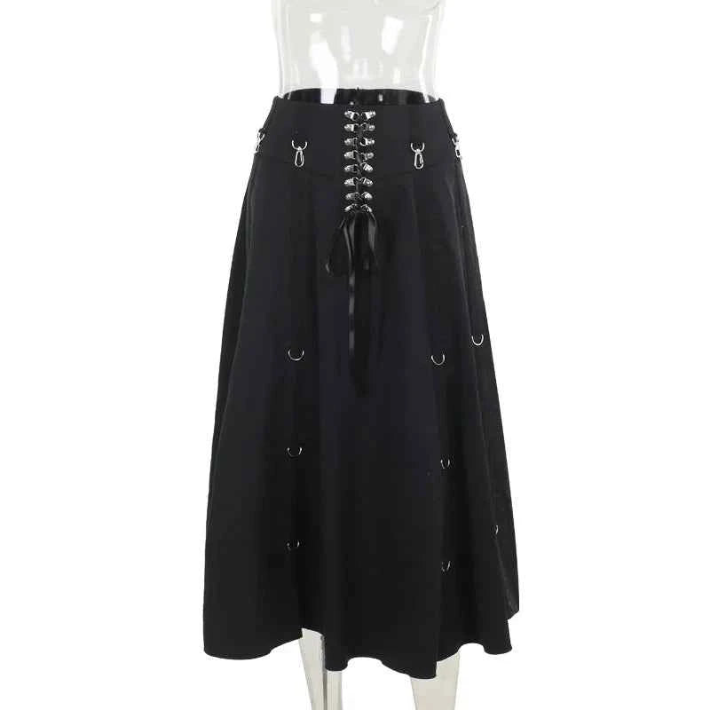 Goth Streetwear Gothic Skirt Women Harajuku Emo Alternative Grunge High Waist Bandage A-line Skirts Y2k E-girl Indie Clothes