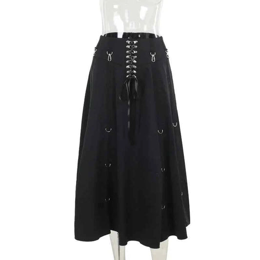 Goth Streetwear Gothic Skirt Women Harajuku Emo Alternative Grunge High Waist Bandage A-line Skirts Y2k E-girl Indie Clothes