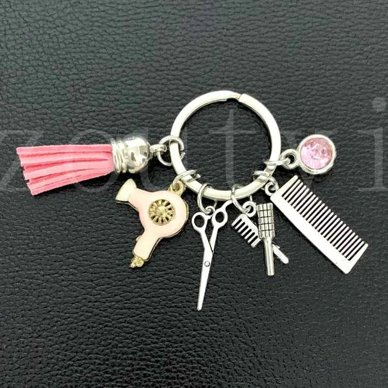 New fashion hairstyle gift charm tassel keychain retro jewelry mini hairdressing scissors hair dryer comb keychain DIY manual