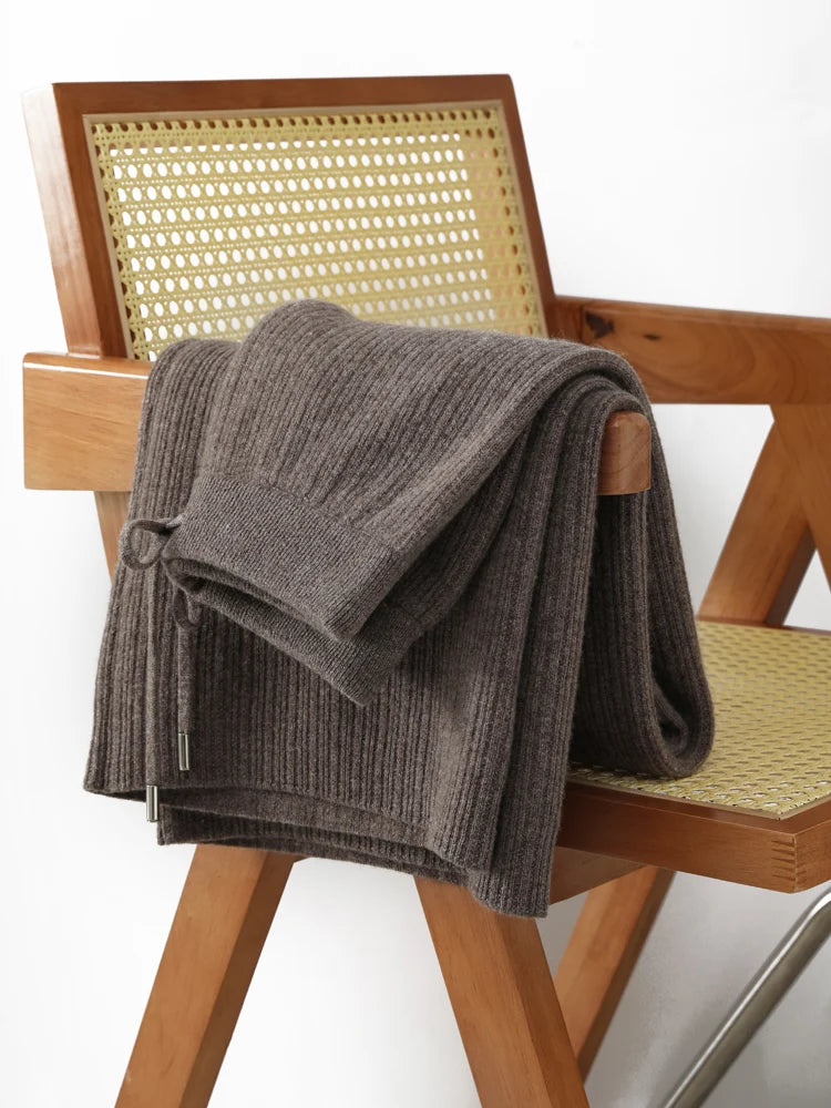 Yoyoselect New Popular Women Wide-Leg Wool Pants 100% Merino Wool Quality Soft Trousers Basic Casual Knitted Elastic Waist Slack SS69