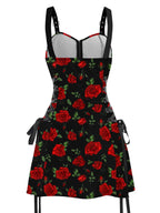Dressfo 2025 Women's Dresses Allover Rose Print Half Zipper Lace Up Valentine's Day Mini Dress Summer Sleeveless Dress