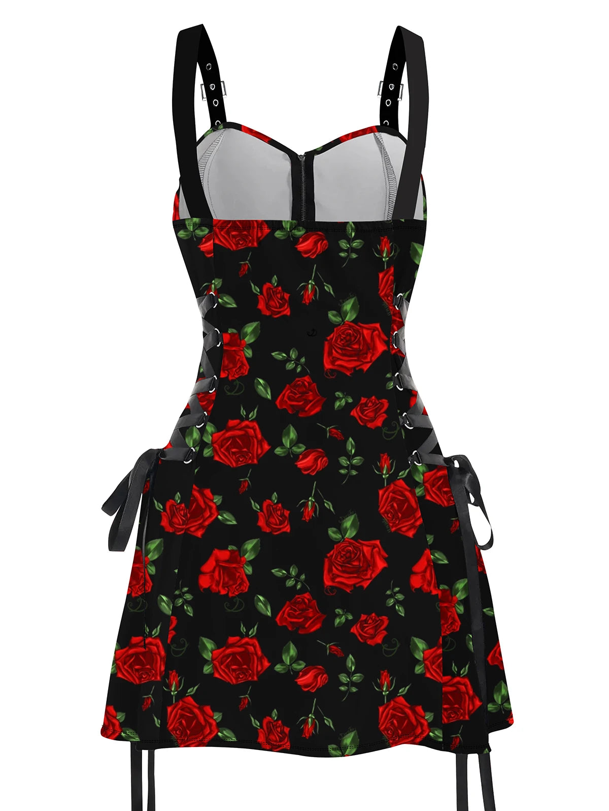 Dressfo 2025 Women's Dresses Allover Rose Print Half Zipper Lace Up Valentine's Day Mini Dress Summer Sleeveless Dress