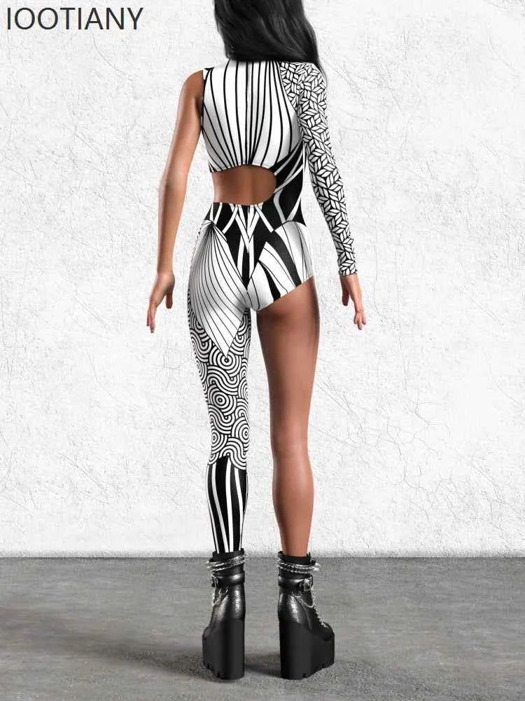 Halloween Unisex Art Irregular Lines Bodysuit Holiday Party Role Playing Solid Color Bodysuit Stage Performance Tights Costume