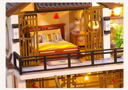 NEW DIY Wooden Doll Houses Japanese Ancient Casa Miniature Building Kits with Furniture Led Dollhouse for Adults Christmas Gifts SS69