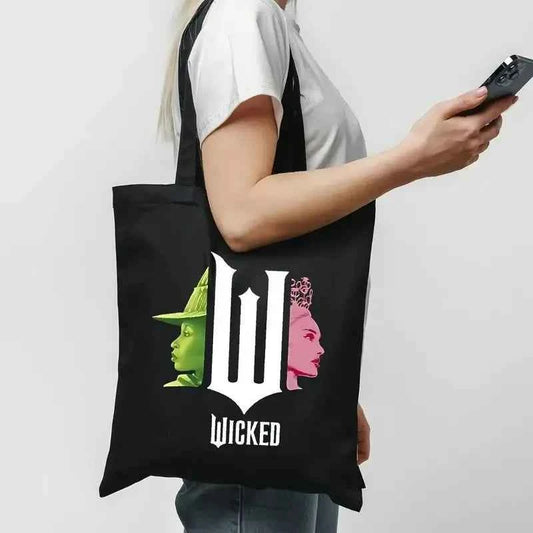 Wicked The Musical Inspired Black Tote Bag  Open-Top Shopper  Shoulder Bag for School, College, Travel & Gift-Giving