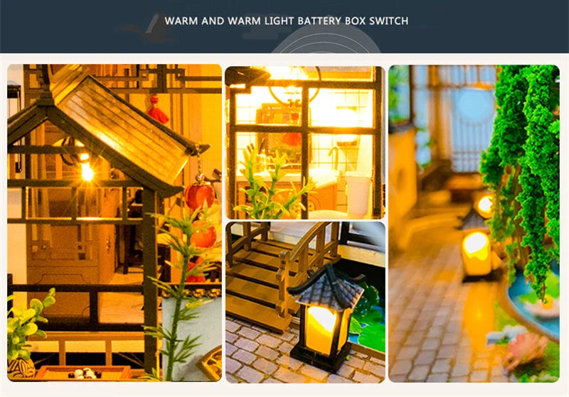 NEW DIY Wooden Doll Houses Japanese Ancient Casa Miniature Building Kits with Furniture Led Dollhouse for Adults Christmas Gifts SS69