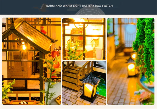 NEW DIY Wooden Doll Houses Japanese Ancient Casa Miniature Building Kits with Furniture Led Dollhouse for Adults Christmas Gifts SS69