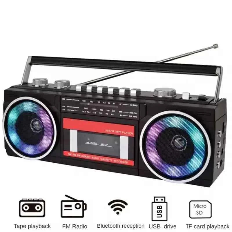 Desktop Retro Cassette Recorder Player With Am Fm Sw Portable Player Wireless Bluetooth Speaker Radio Auto Stop Tape FM Radio