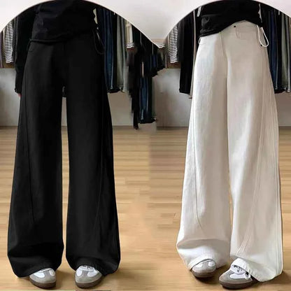 Drawstring Adjustable Maternity Wide-Leg Curve Pants High Waist Belly Support Retro Baggy Trousers for Spring Autumn 3 Colors