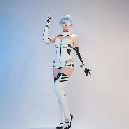 Ayanami Rei Anime Cosplay Costume Set with Shoulder Armor and Wig