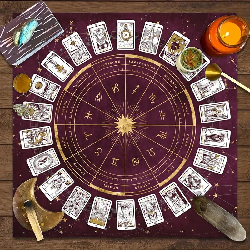 1pc Tarot card tablecloth, 12 zodiac card game, fortune telling card mat, board game cloth mat, board game decoration tablecloth SS69 6.69 JP160 / 49x49cm