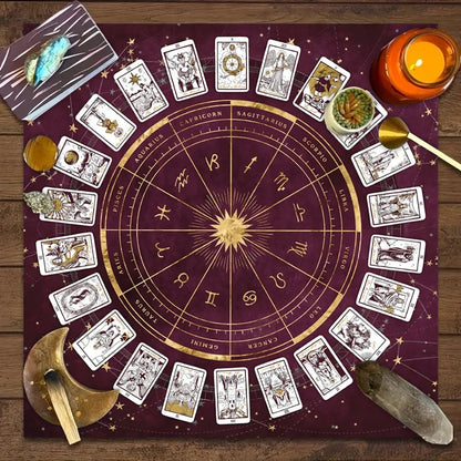 1pc Tarot card tablecloth, 12 zodiac card game, fortune telling card mat, board game cloth mat, board game decoration tablecloth SS69 6.69 JP160 / 49x49cm