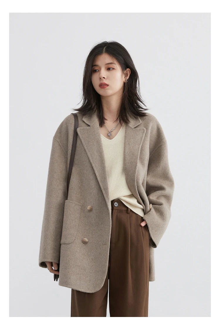 CHIC VEN Women's Wool Blend Double-Breasted Coat