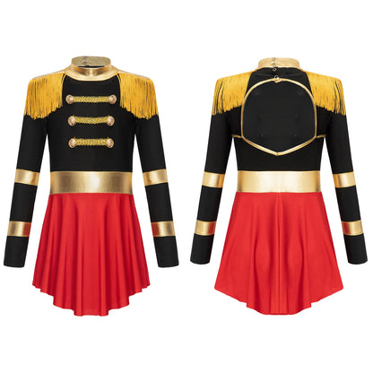 inlzdz Women's Circus Ringmaster Costume Sequin Tassel Leotard Dress