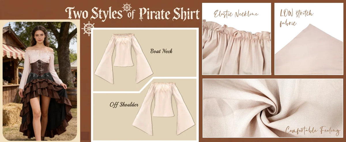 Women's Renaissance Pirate Costume Set with Skirt and Corset