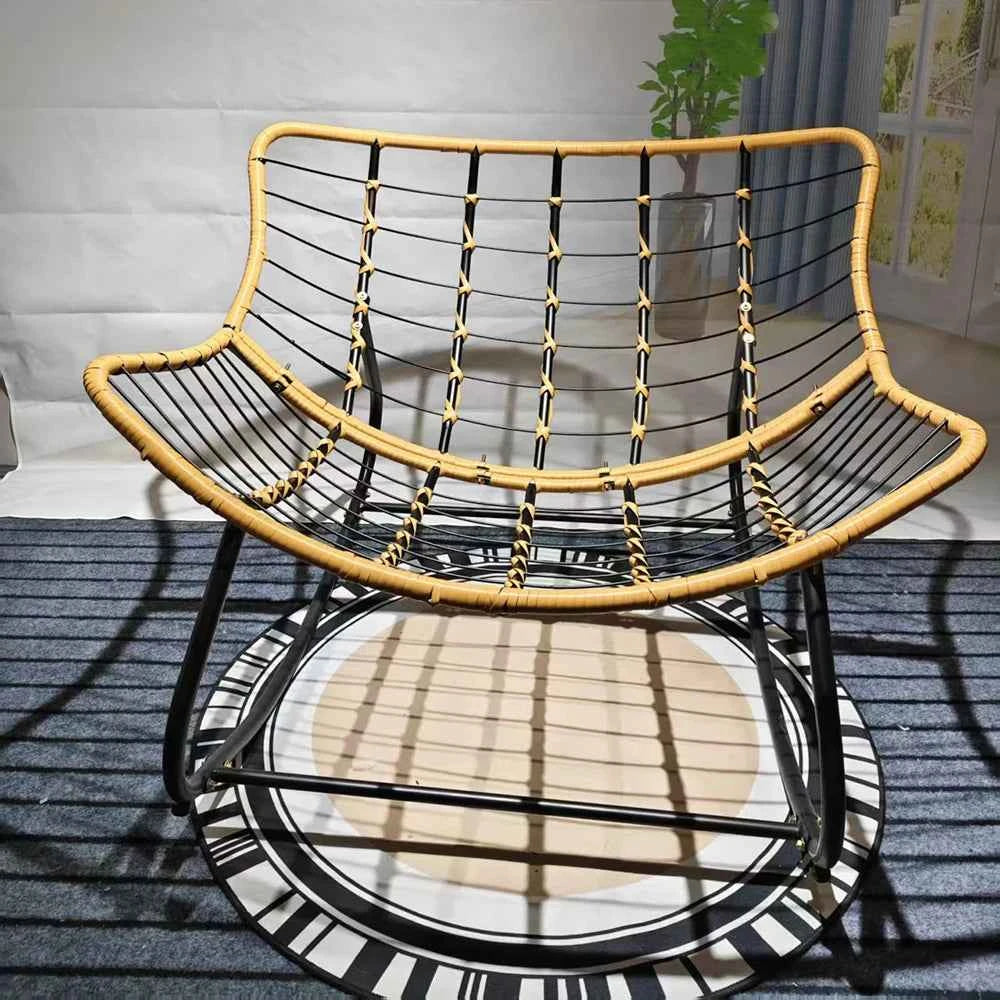Realife Woven Rattan Rocking Chair Comfortable Soft Bag For Sitting Or Lying Lazy Rocking Chair Balcony Home Use Wrought Iron