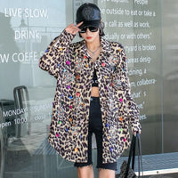 Harajuku Vintage Pearl Beaded Diamonds Leopard Print Women Thin Shirt Jacket Loose Casual Lapel Long Sleeve Female Jacket Coat SS69 76.69 Yellow Leopard / One Size