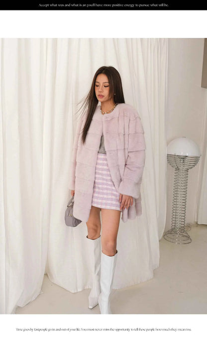 HDHOHR 2025 New 100% Real Mink Fur Coat Women Fashion Essential Natural Mink Fur Jackets Warm Royel Blue Winter Fur Coat